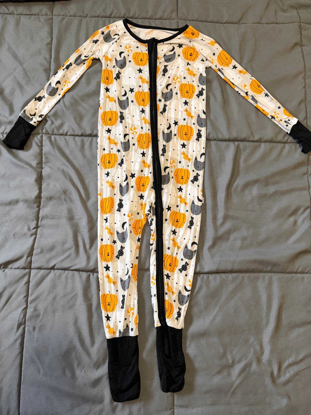 Little Sleepies White, Orange & Black Pumpkin Footed One-Piece Pajama